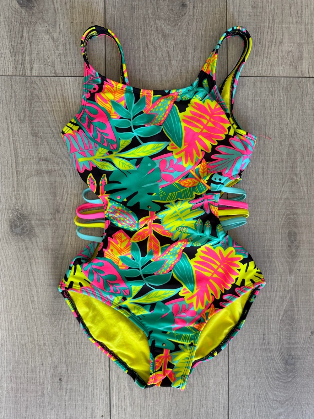 Cat & Jack Neon Tropical One-Piece Swimsuit - Pink, Teal, Yellow